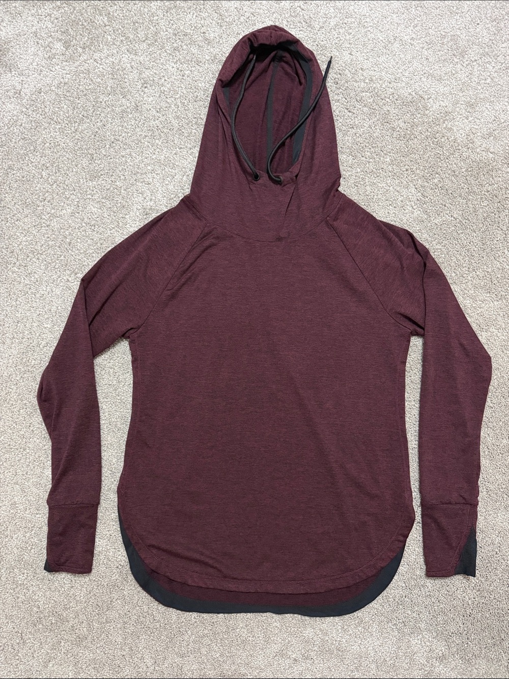 Tangerine Burgundy Athletic Pullover Hooded Shirt w/ Thumbholes Size S